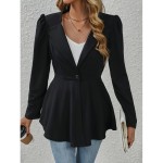Button Front Flared Blazer, Elegant Notched Collar Long Sleeve Blazer For Office & Work, Women's Clothing