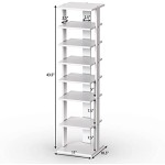 Squareful 7-Tier Wooden Shoe Rack, Modern Vertical Shoe Organizer, Multifunctional Shoe Tower Storage Stand, Space Saving Shelves for entryway, Bedroom, Hallway (White, Small)