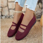 Knit Flats for Women Square Toe Ankle Strap Casual Ballet Flats Mary Jane Shoes Women Comfortable for Dressy Office