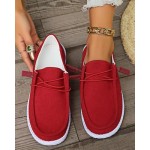 Women's Solid Color Canvas Shoes, Casual Lace Up Flat Loafers, Comfortable & Light-Weight Women's Daily Travel Shoes