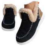 Women's Winter Snow Boots Slip on Ankle Booties with Faux Fur Lining, Warm Plush Short Boots Anti-Slip Outdoor Comfortable Casual Fluffy Shoes