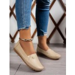 Women's Orthopedic Leather Loafers, Beige Slip-On Flats, Casual Comfort Walking Shoes with Barefoot Feel, Anti-Slip Rubber Sole, PU Upper