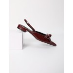 Women's Patent Leather Pointed Toe Slingback Flats with Bow, Burgundy