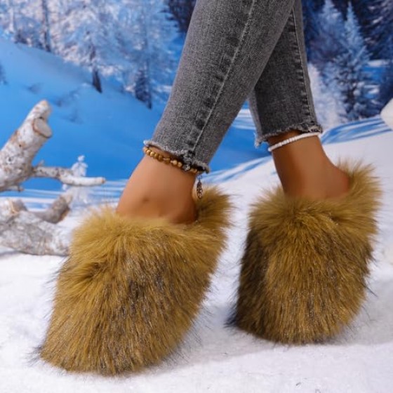 Women's Plush Non-Slip Slippers, Memory Foam Indoor Outdoor Use Winter Home Style Slippers