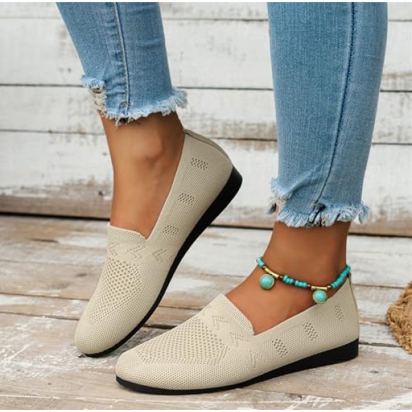 Women's Ballet Flats Knit Dress Shoes Comfortable Casual Dressy Shoes Work Flat Round Toe Slip On Ballerina Flats for Women