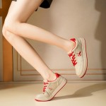 Women's Classic Fashion Sneakers Versatile Casual Walking Shoes Leather Comfort Skate Shoes Lightweight Non-Slip Flat Shoe Lace-up Minimalist Tennis Footwear