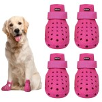 Dog Shoes for Hot Pavement Non-Slip Waterproof Dog Shoes for Medium Dogs Large Size Dogs Easy ON & Off Adjustable Easy-Clean for Beach Outdoor Rose Pink, Size M: (2.5’’x2-2.2’’)(L*W)