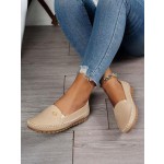 Women's Orthopedic Leather Loafers, Beige Slip-On Flats, Casual Comfort Walking Shoes with Barefoot Feel, Anti-Slip Rubber Sole, PU Upper