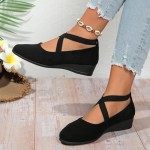 Women's Dress Flats Ballet Low Wedge Round Toe Fashion Elastic Ankle Strap Comfortable Casual Flats Shoes