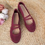 Knit Flats for Women Square Toe Ankle Strap Casual Ballet Flats Mary Jane Shoes Women Comfortable for Dressy Office