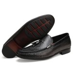 Mens Genuine Dress Shoes, Premium Crocodile Print Leather Slip-on Casual Shoes Penny Loafers for Mens, Black