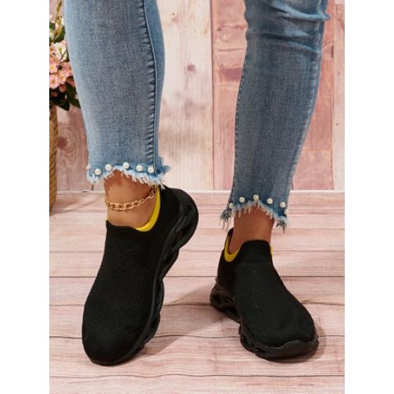 Womens Slip On Walking Shoes - Lightweight Breathable Casual Knit Gym Running Tennis Sneakers