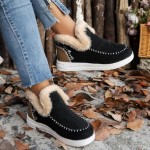 Women's Winter Snow Boots Slip on Ankle Booties with Faux Fur Lining, Warm Plush Short Boots Anti-Slip Outdoor Comfortable Casual Fluffy Shoes