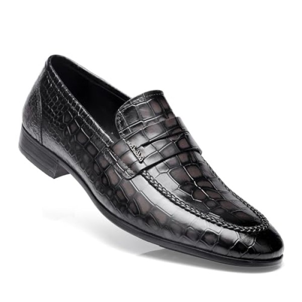 Fashion Leather Dress Shoes for Mens, Premium Formal Alligator Printed Classic Dress Loafer Shoe Business Slip On Penny Shoes for Men