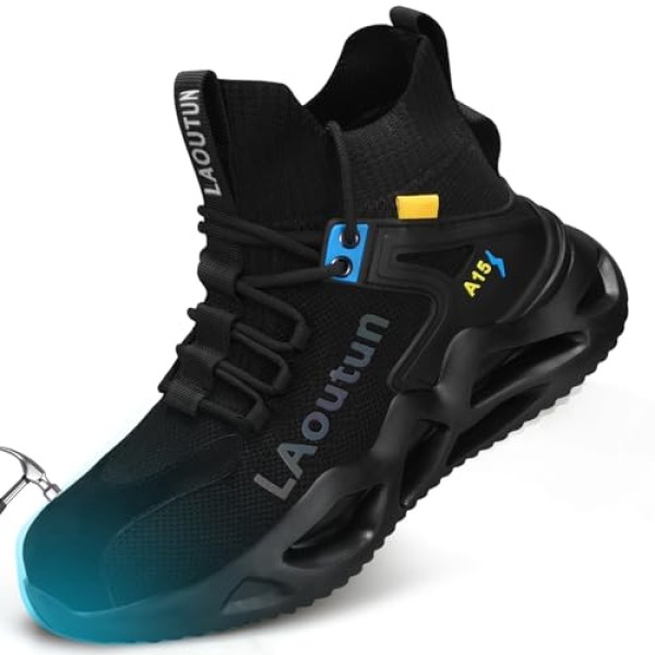 LAoutun Steel Toe Shoes for Men Work Shoes Safety Sneakers Comfortable Lightweight Puncture Proof Slip on Indestructible Construction Work Shoes